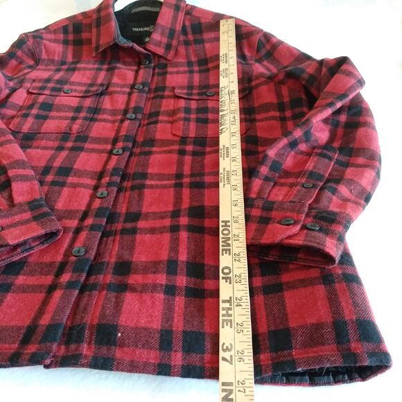 Treasure Bond L Plaid Faux Sherpa Lined Flannel Shacket Jacket Coat Wool Blend - Picture 12 of 12
